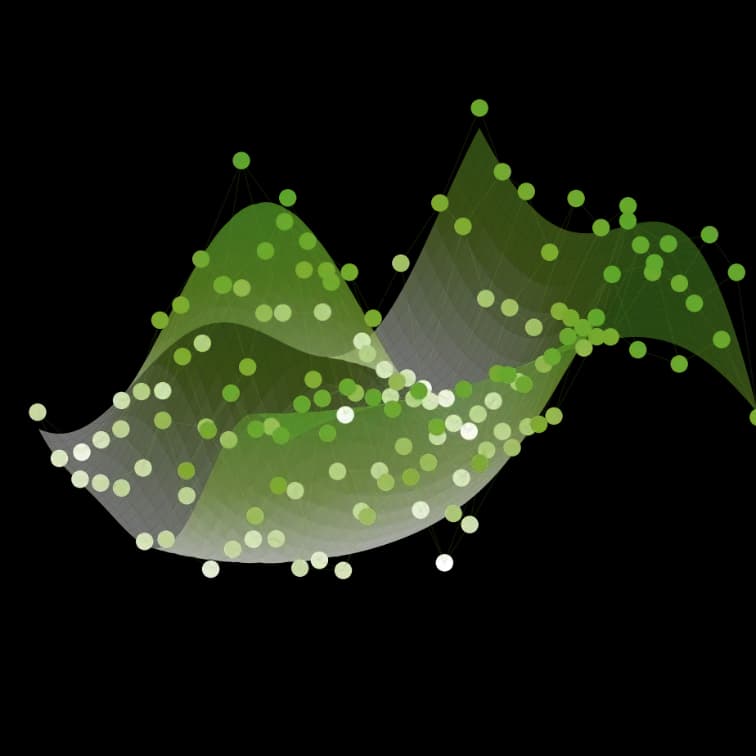 Green 3D scattered noisy data smoothed with OWASmooth
