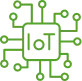 Green microchip pictogram with IoT text on it.